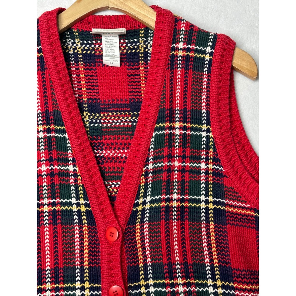 Vintage Northern Reflections multi Plaid Button Front Knit Vest Sweater  S/P‎